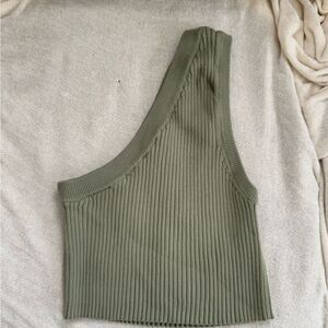 Zara Green Ribbed One-Shoulder Top Small